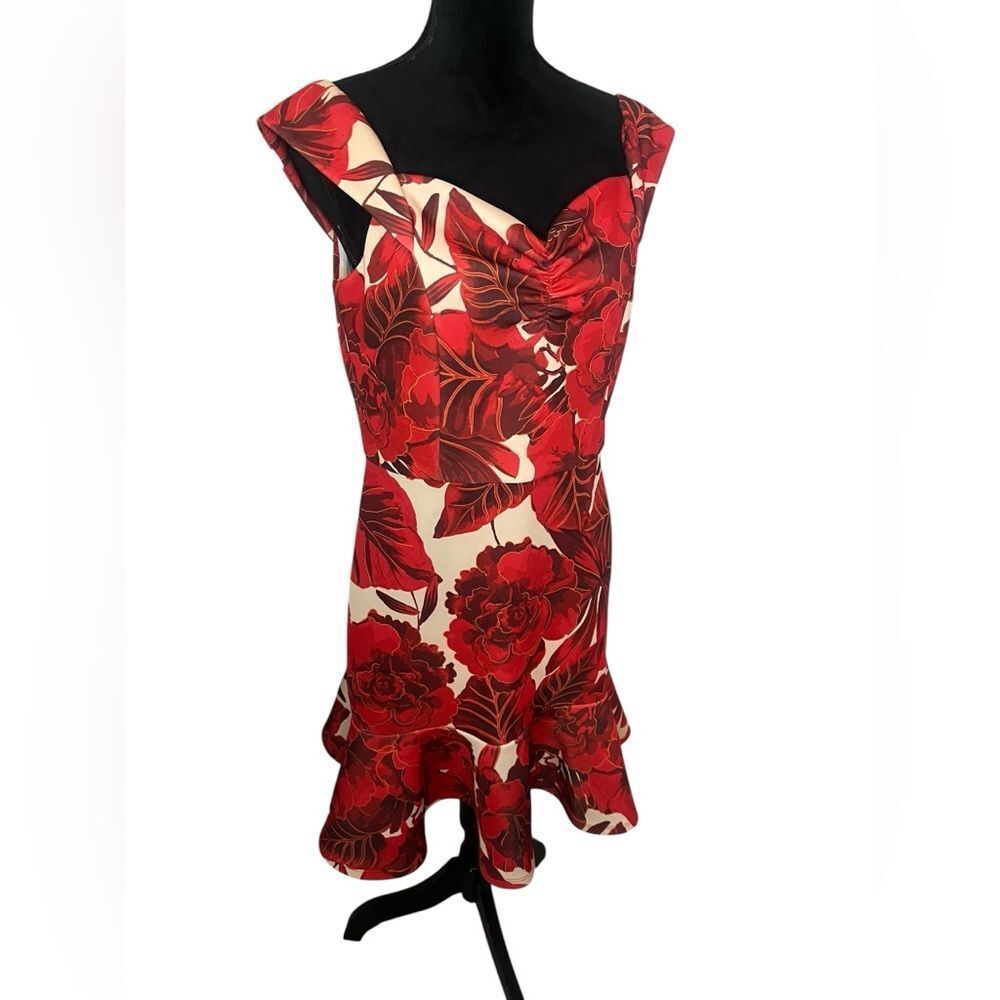 BOSTON PROPER RED/WHITE FLORAL ELEGANT COCKTAIL DRESS WOMENS SIZE 14 - Picture 4 of 7